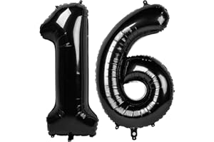 IWERP Black Number 16 Balloon 40 inch, 16 Number Balloons, 16th Black Birthday Decorations, 16 Year Old Girls Boys Party Supplies