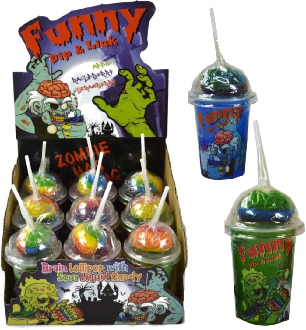 Funny Dip&Lick brain sour liquid rainbow zombie lollipop (6 mix flavours)