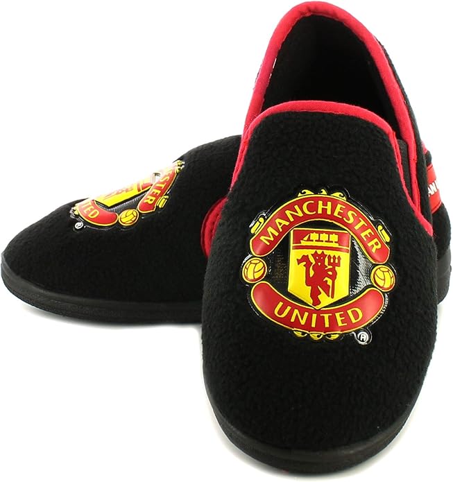 Manchester United MUFC Crest Boys Novelty Slippers Black