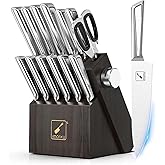 Knife Sets for Kitchen with Block imarku Japanese Knife Set Stainless Steel Kitchen with Block 14pcs, Built-in Sharpener, Sha
