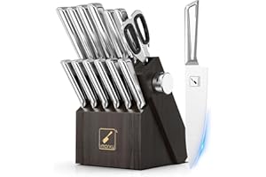 Knife Sets for Kitchen with Block imarku Japanese Knife Set Stainless Steel Kitchen with Block 14pcs, Built-in Sharpener, Sha
