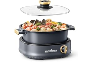 Stariver 3L Non-Stick Hot Pot Electric with Dual-Power Control,Electric Shabu Shabu Pot with Removable Pot, Electric Pot with