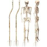 Briwooody 2 Set 5.4 ft Halloween Skeleton Stand Metal Pose Stand, Vintage | Metal Skeleton with Prongs Base, Yard Lawn Outdoor Display, Halloween Decor Accessories, Skeleton Not Included