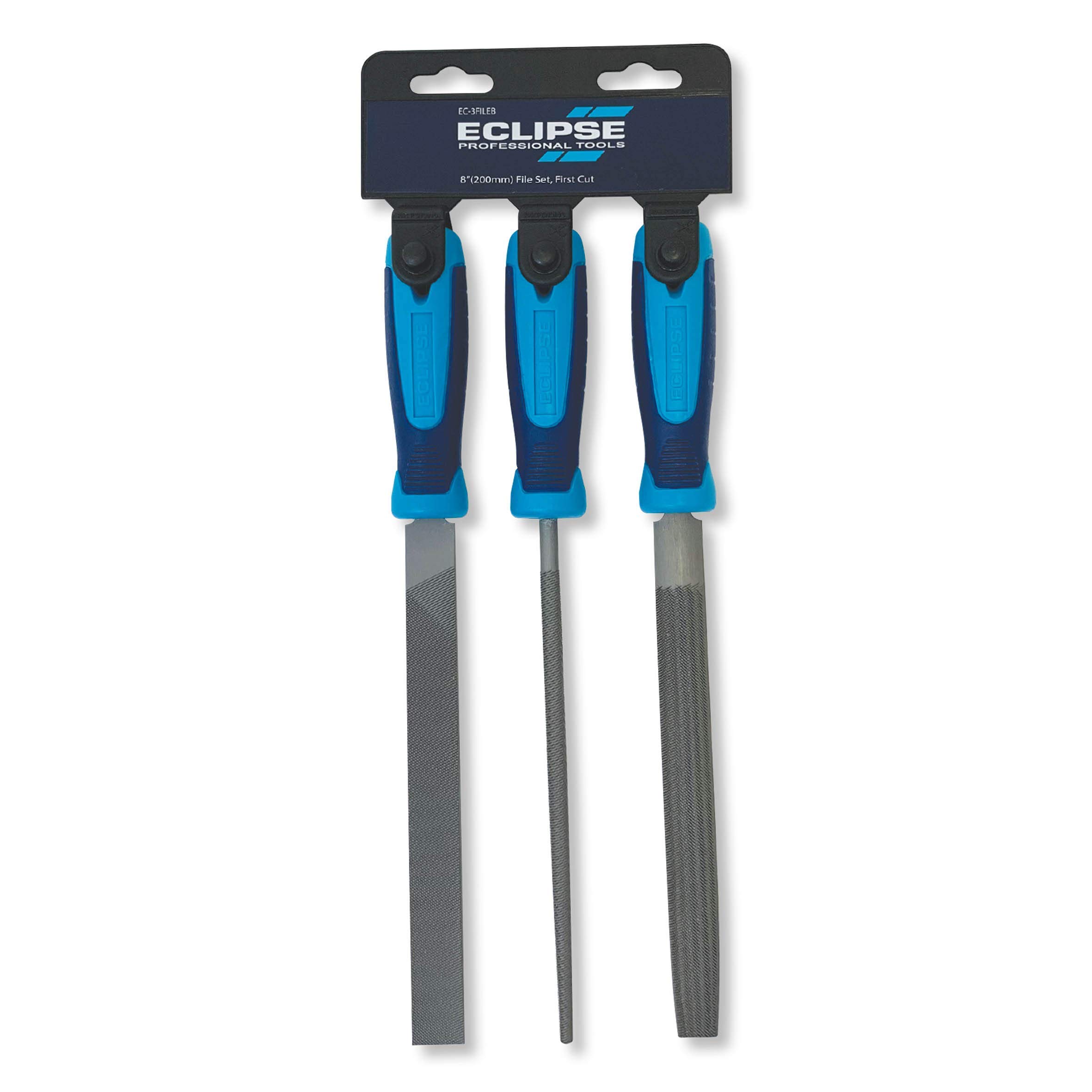 Eclipse Professional Tools EC-3FILEB Engineers' 3 Piece File Set, first/bastard cut – 8” (200mm) Flat, Half Round & Round