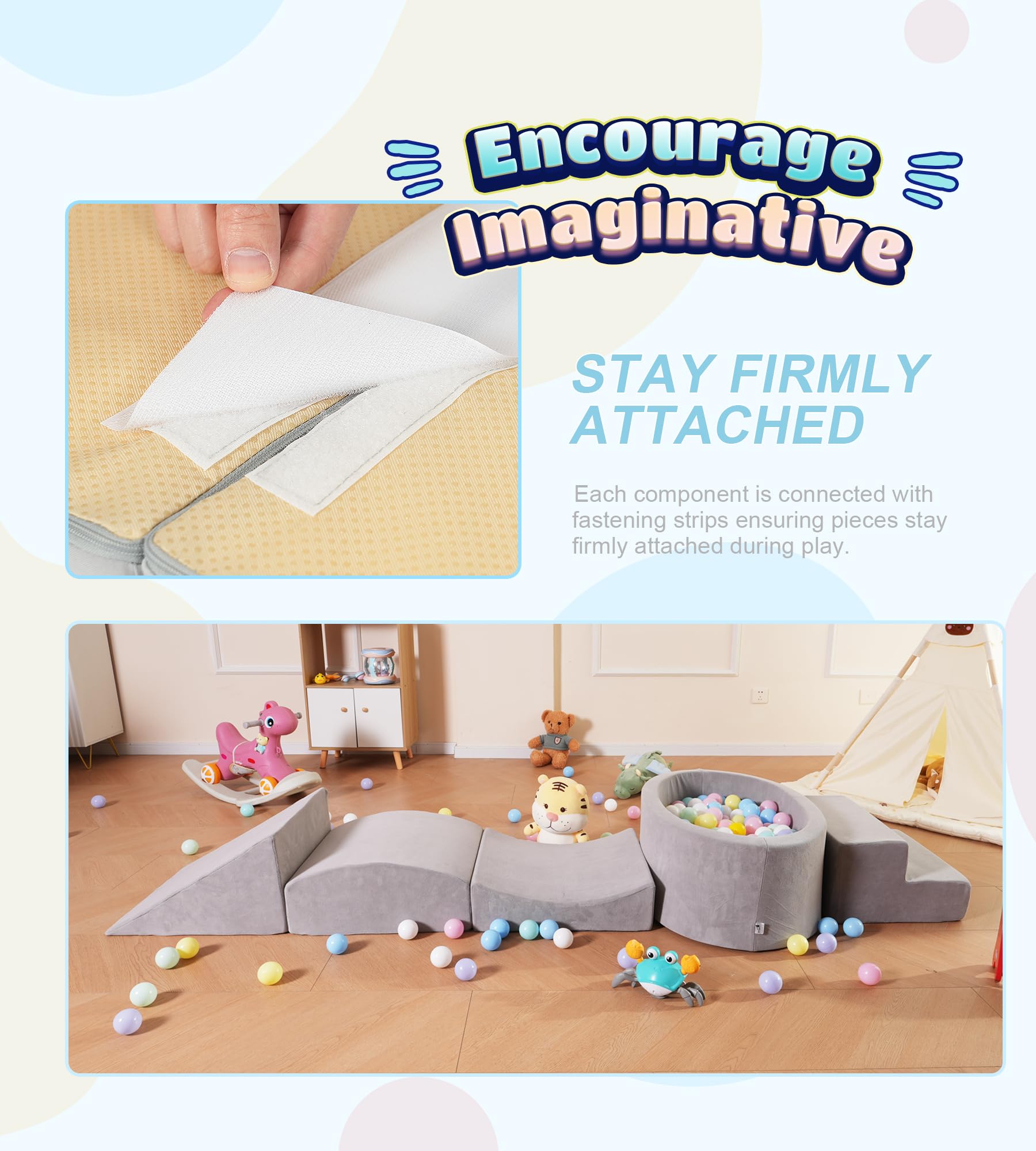 Elftopia Foam Climbing Blocks with Ball Pit Designed for Toddlers Aged 1-3 -Great for Indoor Crawling, Inside Foam Playground Set for Little Ones to Active Playing -(Balls NOT Included) Grey