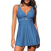 GRAPENT Women's Swim Dress One Piece Swimsuit with Skirt Modest Cut Out Padded Twist Bathing Suits Swimwear Swimdress