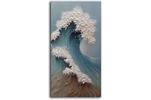 YaSheng Art 3D Ocean Wave Canvas Wall Art, Hand-Painted Textured Seascape, 24 x 48 inches