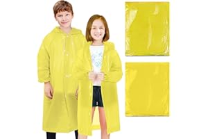 BFONS 2 Pcs Rain Ponchos for Kids Reusable, EVA Raincoats for Boys Girls with Hood and Sleeves, Waterproof Rain Coats Perfect for Camping, Hiking and Travel Outdoor Accessories Yellow