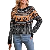 Women Halloween Pumpkin Skull Sweater Tops Crewneck Gothic Knitted Loose Pullover Long Sleeve Fall Winter Clothes