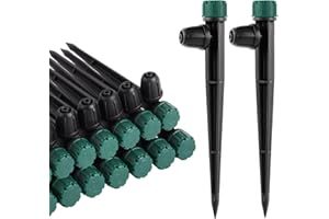 FOGWOWO 40Pcs Drip Irrigation Emitters for 1/4" Drip Tubing,Adjustable 360 Degree Automatic Irrigation Drippers on 5.5" Arrow Stake for Garden Irrigation Watering System
