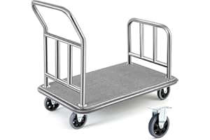 Gilprop Hotel Luggage Cart Bellman's Cart Rectangular Steel Deluxe Platform Truck Holds 850lbs of Luggage (Grey)