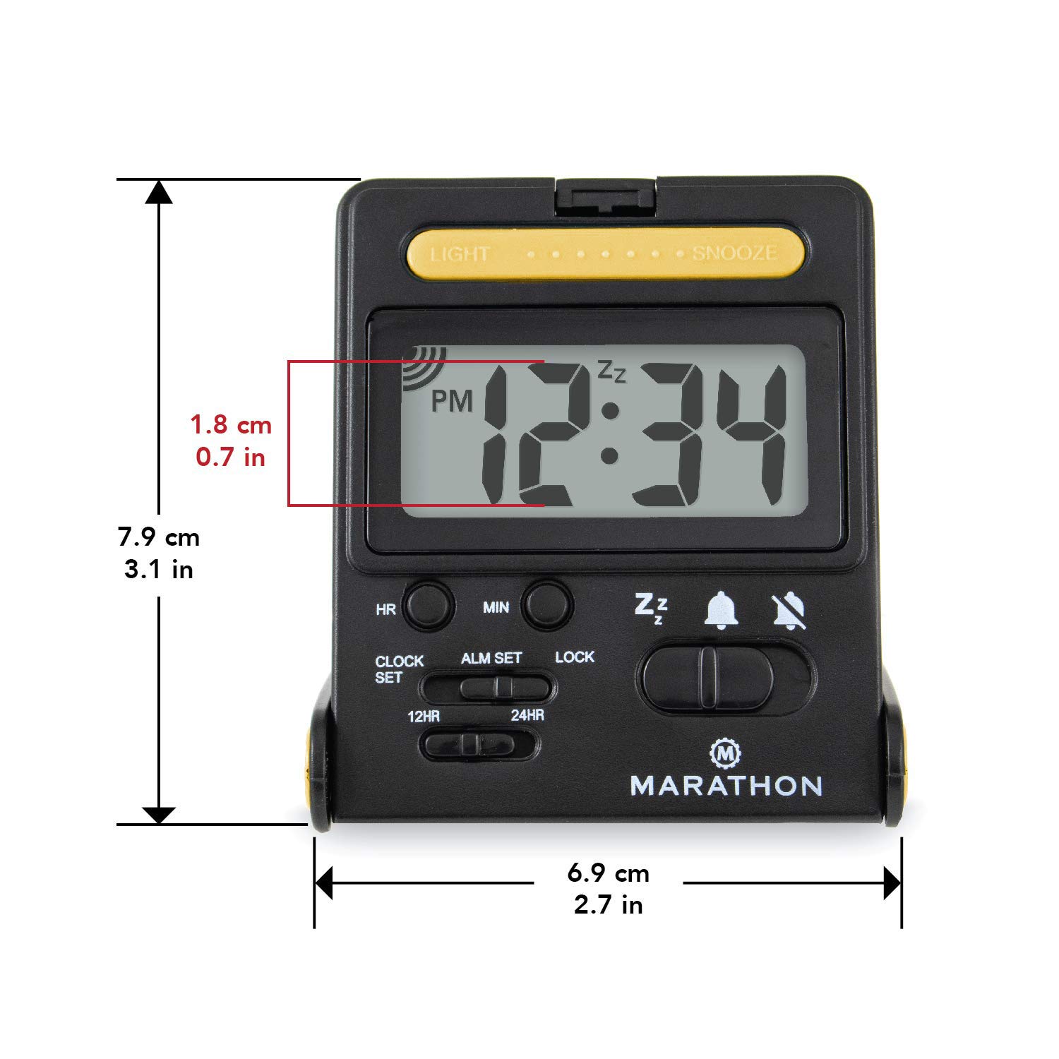 MARATHON Foldable Compact Travel Alarm Clock With Locking Mechanism on