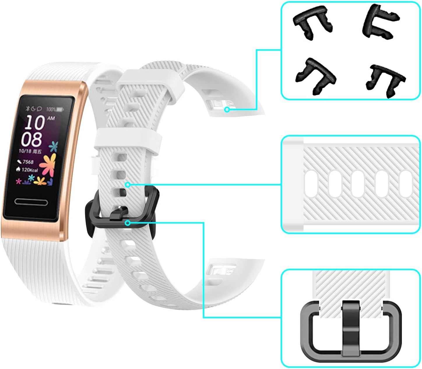 teyiwei White Soft Silicone Wrist Strap Compatible for Band 3 Pro Replacement Watch Band Bracelet Compatible with Band 4 Pro - Image 3