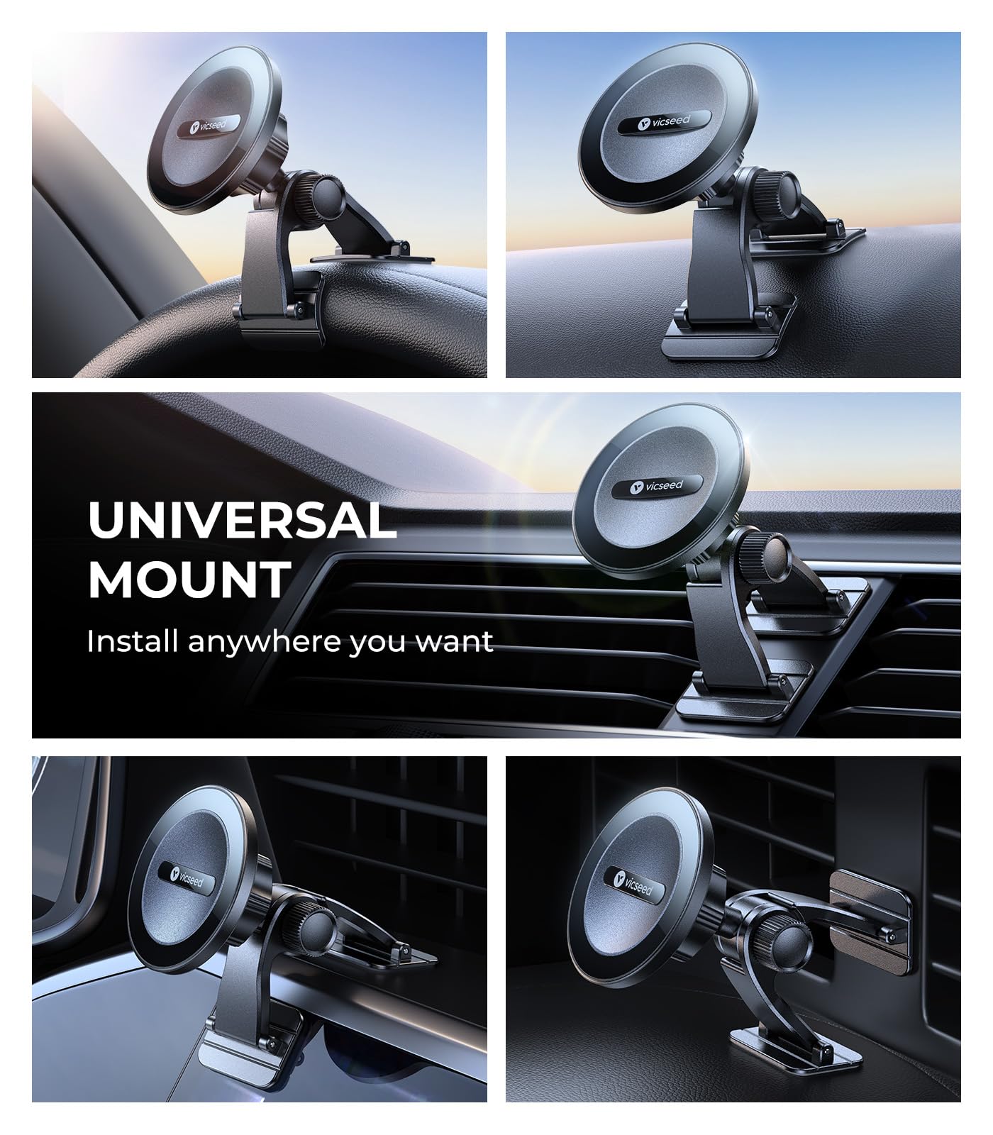 VICSEED 2025 Upgrade for MagSafe Car Mount [Strongest Dashboard Adhesive & 25N Magnetic] Cell Phone Holders for Your Car, 360° Adjustable Phone Holder Mount for All Smartphones & Vehicles