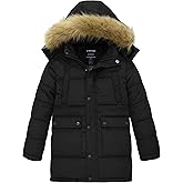 wantdo Boys' Winter Coat Long Puffer Jacket Warm Parka with Removeable Faux Fur Hood