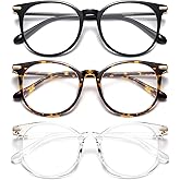 Gaoye 3 Pack Blue Light Blocking Glasses, Retro Round Eyewear Frame Anti Eyestrain Computer Glasses for Women Men - GY1688 (Black+Tea Leopard+Transparent)