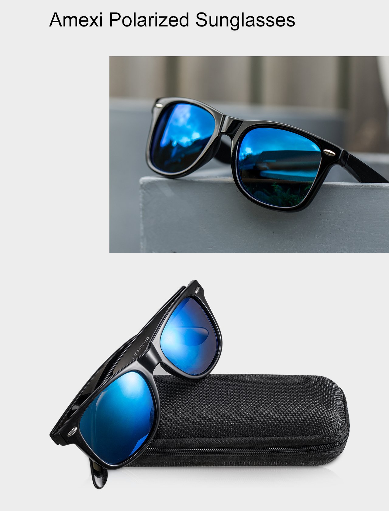 Herren Sonnenbrille Polarisierte UV400 sonnenbrille herren verspiegelt Schutz Unisex Sonnenbrille schwarz blaue Linse (blau)