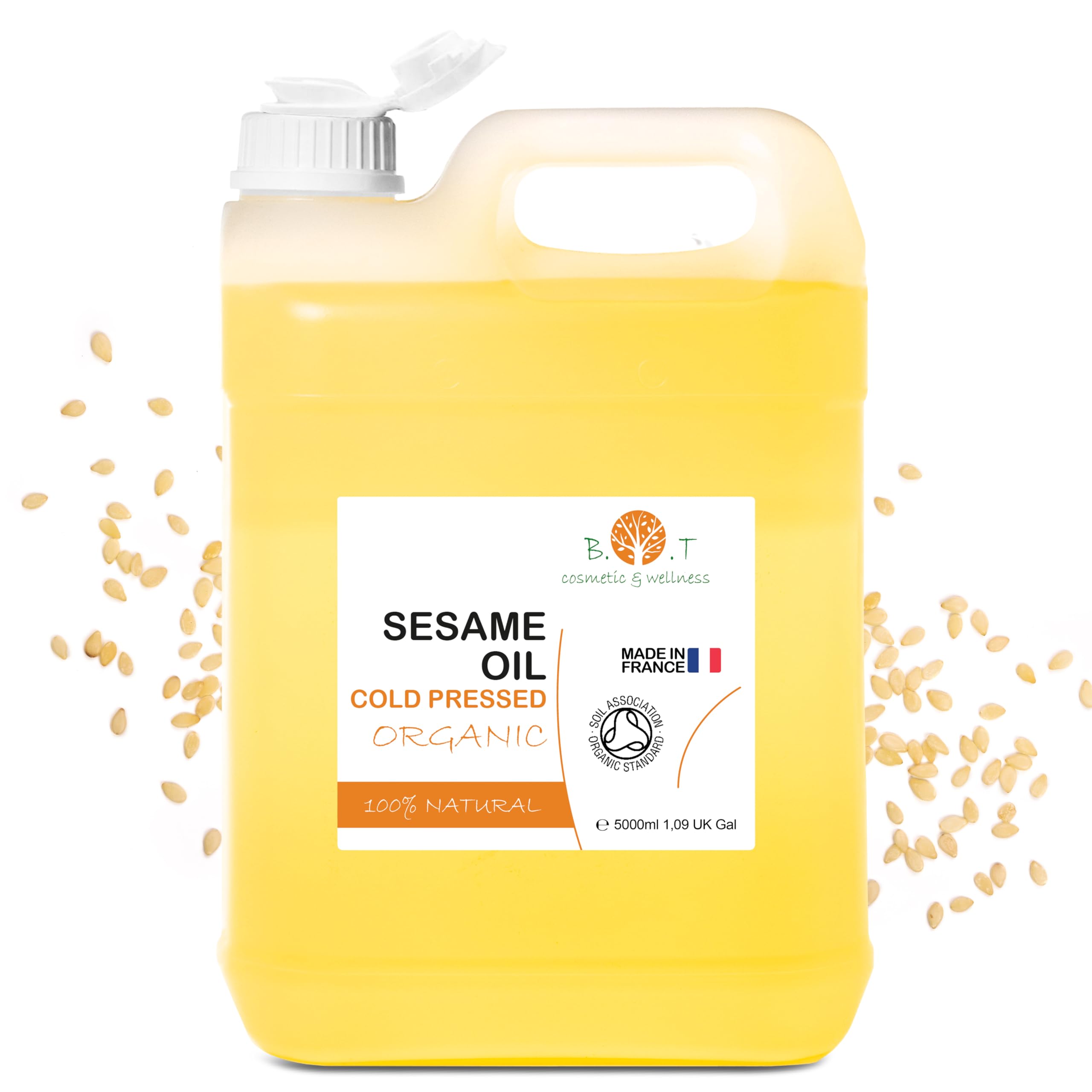 100% Pure and Natural Organic Sesame Oil extracted from the cold pressing of sesame seeds. Certified Organic. Skin and Hair Care. Ayurveda Massage Oil - 5000 ml 1.10 gal