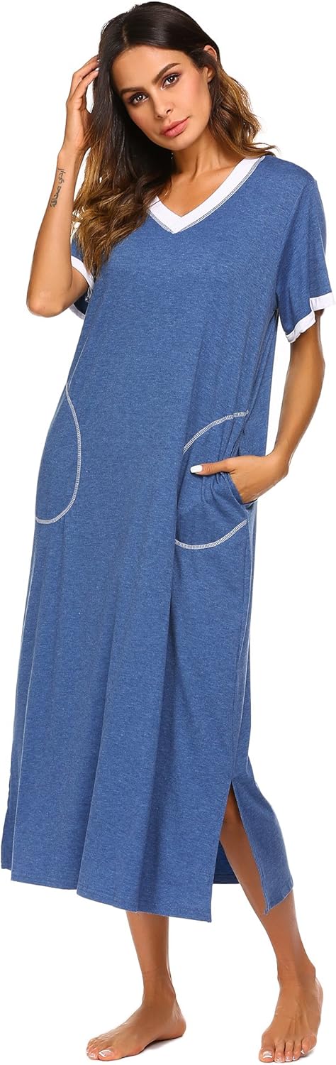 Ekouaer Loungewear Long Nightgown Women's Ultra-Soft Nightshirt Full Length Sleepwear with Pocket at  Women’s Clothing store