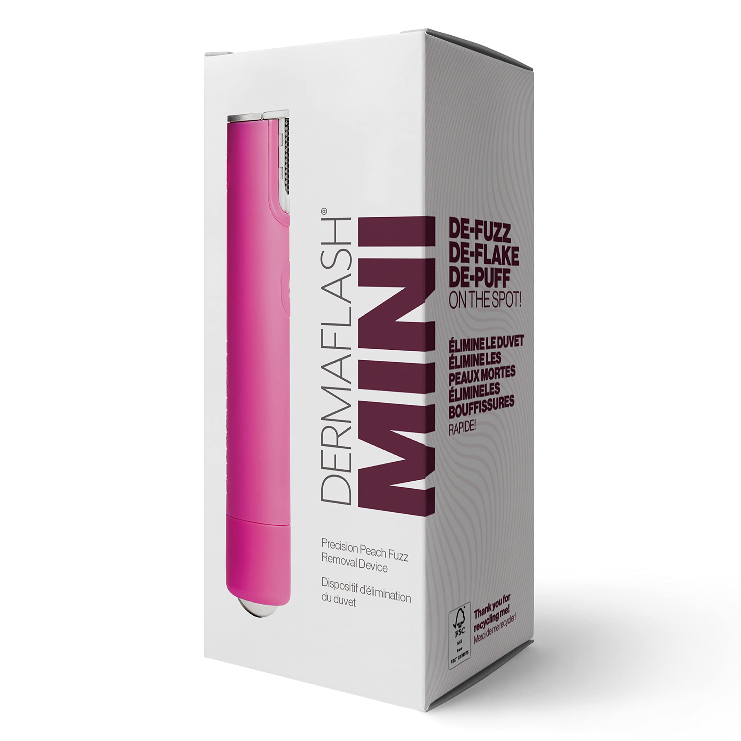 DERMAFLASH Mini Dermaplaning Tool for Precision Peach Fuzz Removal, Hot Pink