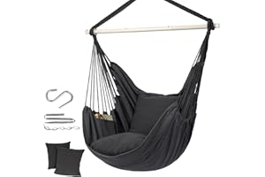 Hammock Chair Hanging Rope Swing, Topind Hanging Chair with Sturdy Steel Spreader Bar with Anti-Slip Rings - Max 500 Lbs - 2 