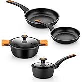 BRA COOKWARE Efficient Pro 6 Piece Cookware Set | Cast Aluminum Kitchenware Set | 1 Pots, 2 Frying Pans, 1 Saucepan, 2 Lids |