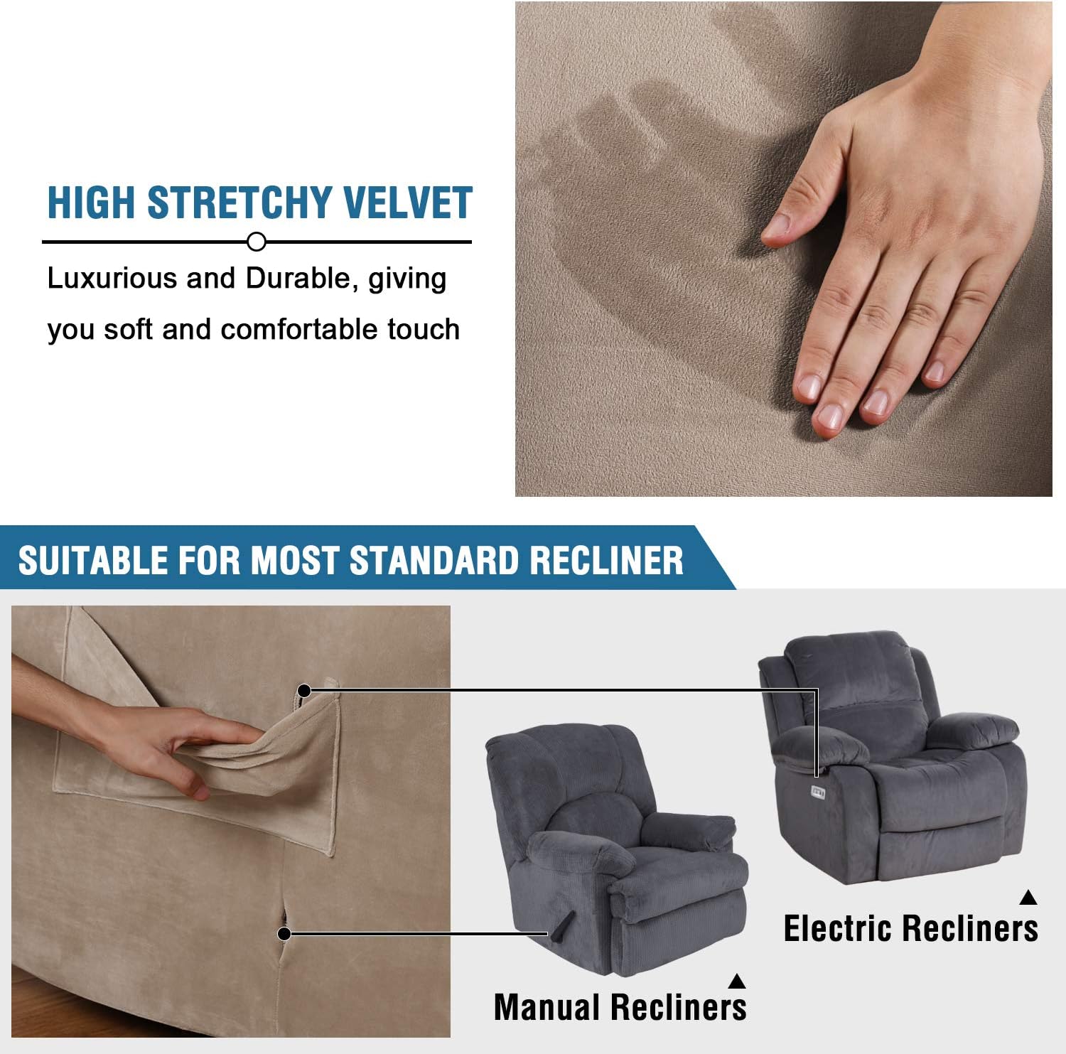 BellaHills High Stretch Sofa Slipcover Velvet Plush Sofa Cover for Living Room Sofa Cover Slip Resistant Stylish Furniture Protector/Couch Covers/Lounge Covers for Recliner (Recliner - Image 5