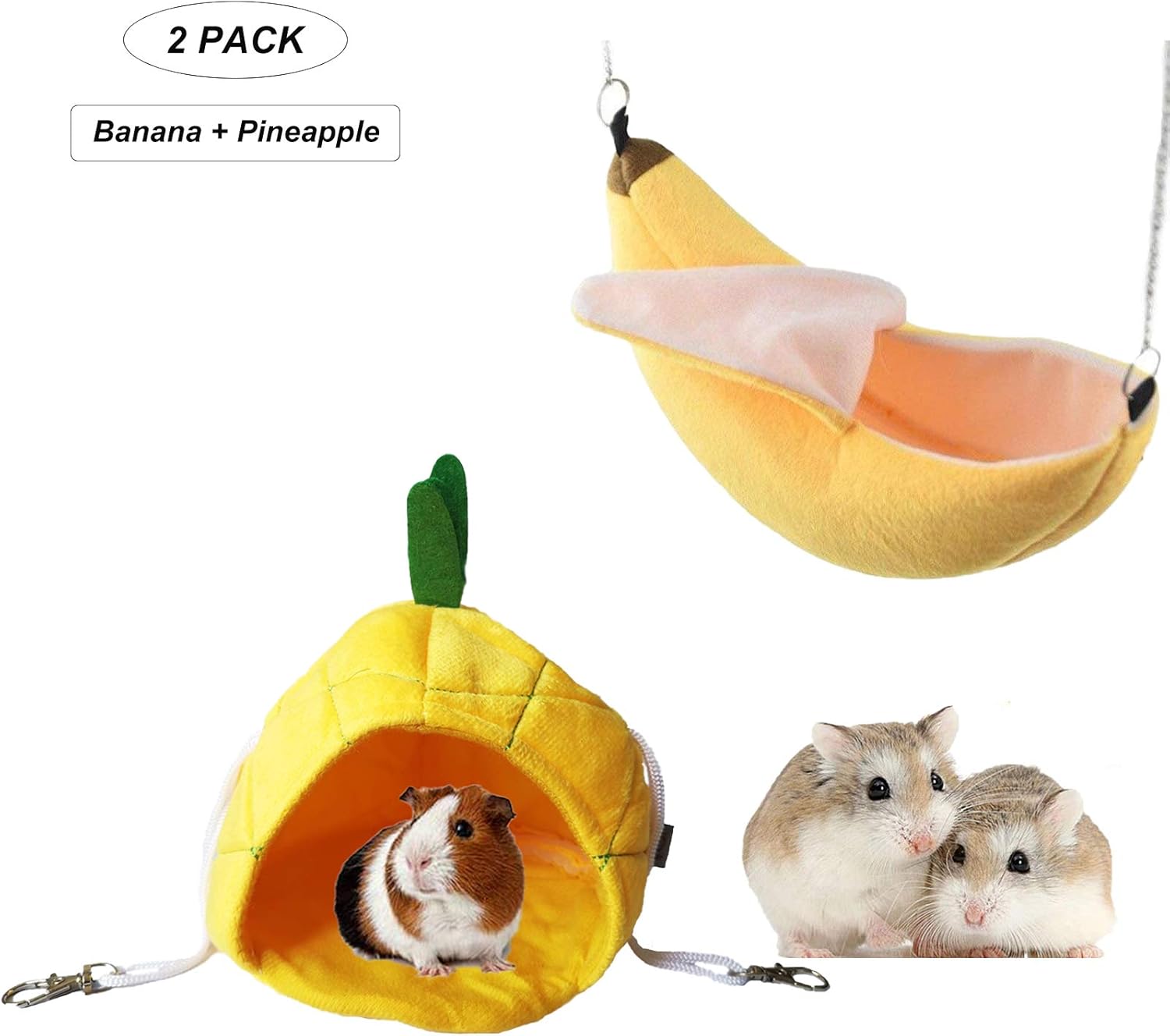 MICOKA 2 Pack of Hamster Bed House Hamster Bedding Winter Hanging Fruit