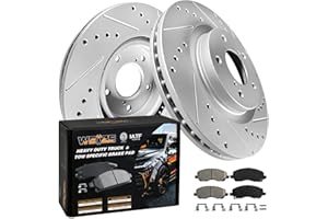 WEIZE Front Carbon Fiber Ceremic Brake Pad & Drilled Slotted Rotors Kit, Compatible with Jeep Compass/Patriot Dodge Caliber Avenger
