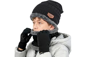 ZEXIAN Kids Winter Hat Scarf&Touchscreen Gloves Set，Knitted Beanie with Fleece Lining, Neck Warmer for Boys Girls 4-15 Years