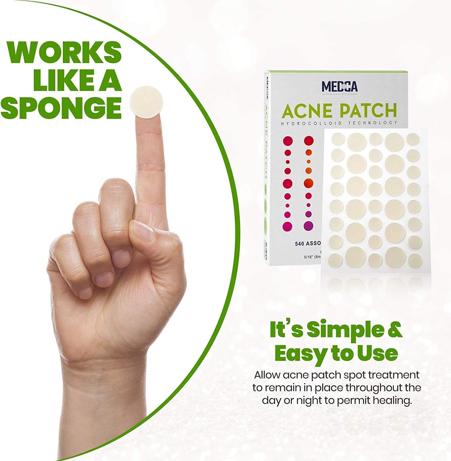 MED ca Acne Patches for Face Hydrocolloid Bandages (540 Count) Pimple