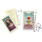Precious Blood Chaplet Beads - Laminated Saint Gertrude Prayer Card, The Lord's Prayer Card - Most Precious Blood of Jesus Chaplet with Red Beads - Precious Blood Chaplet Rosary Catholic Set, 3 Items
