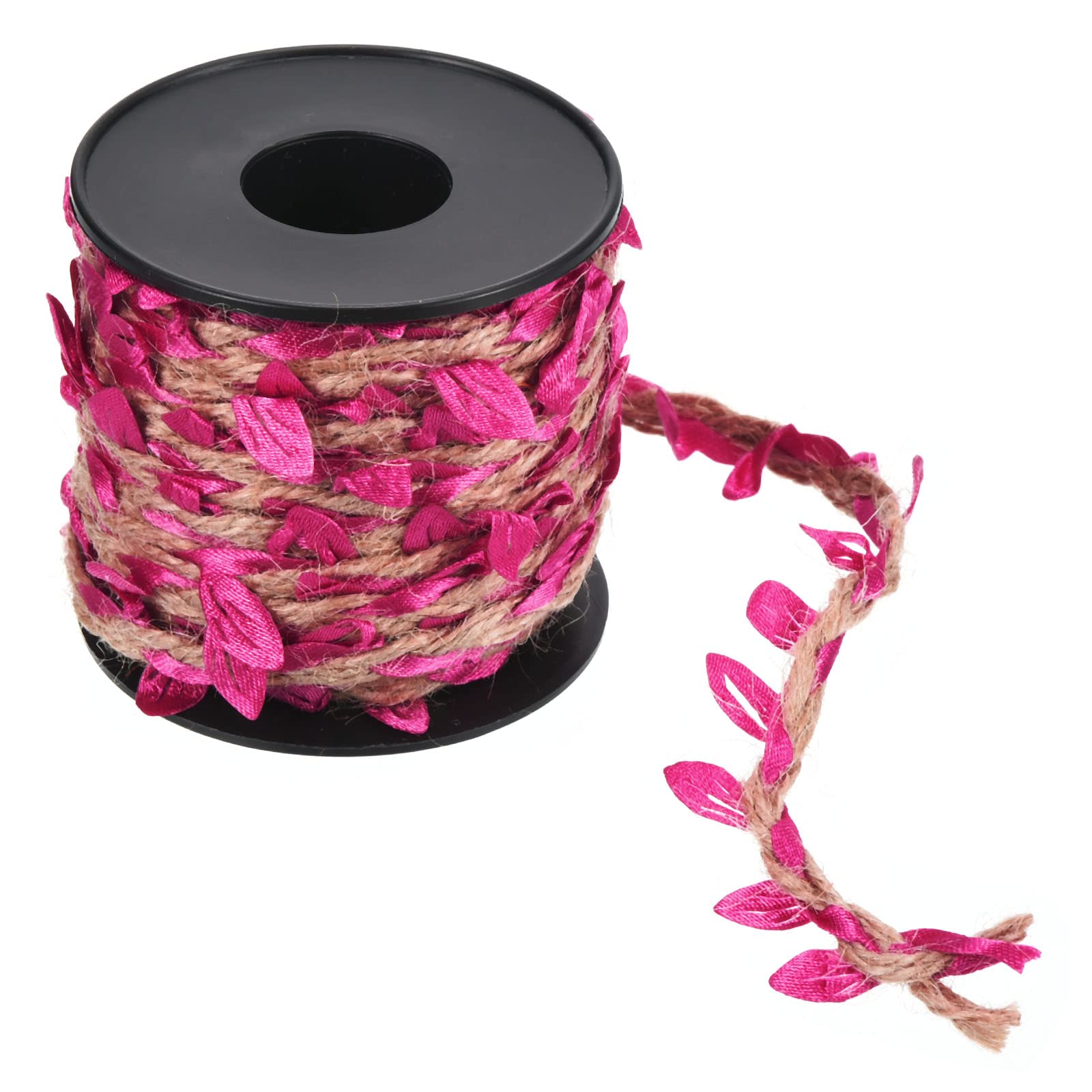 PATIKIL 33ft 5mm Burlap Leaf Ribbon, Braided Decoration Vine Natural Jute Rope Twine with Artificial Leaves for Jungle Wedding Party Home Garden Decor, Fuchsia