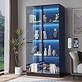 ZORPLIX Glass Display Cabinet with LED Lights, Glass Display Case Bookcase with 4-Tier Shelves, Curio Cabinet with 2 Glass Doors, Storage Cabinet for Collectibles, Living Room
