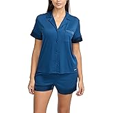 BCBGMAXAZRIA womens Ribbed Pajama Set Short Sleeve Notch Collar With Shorts