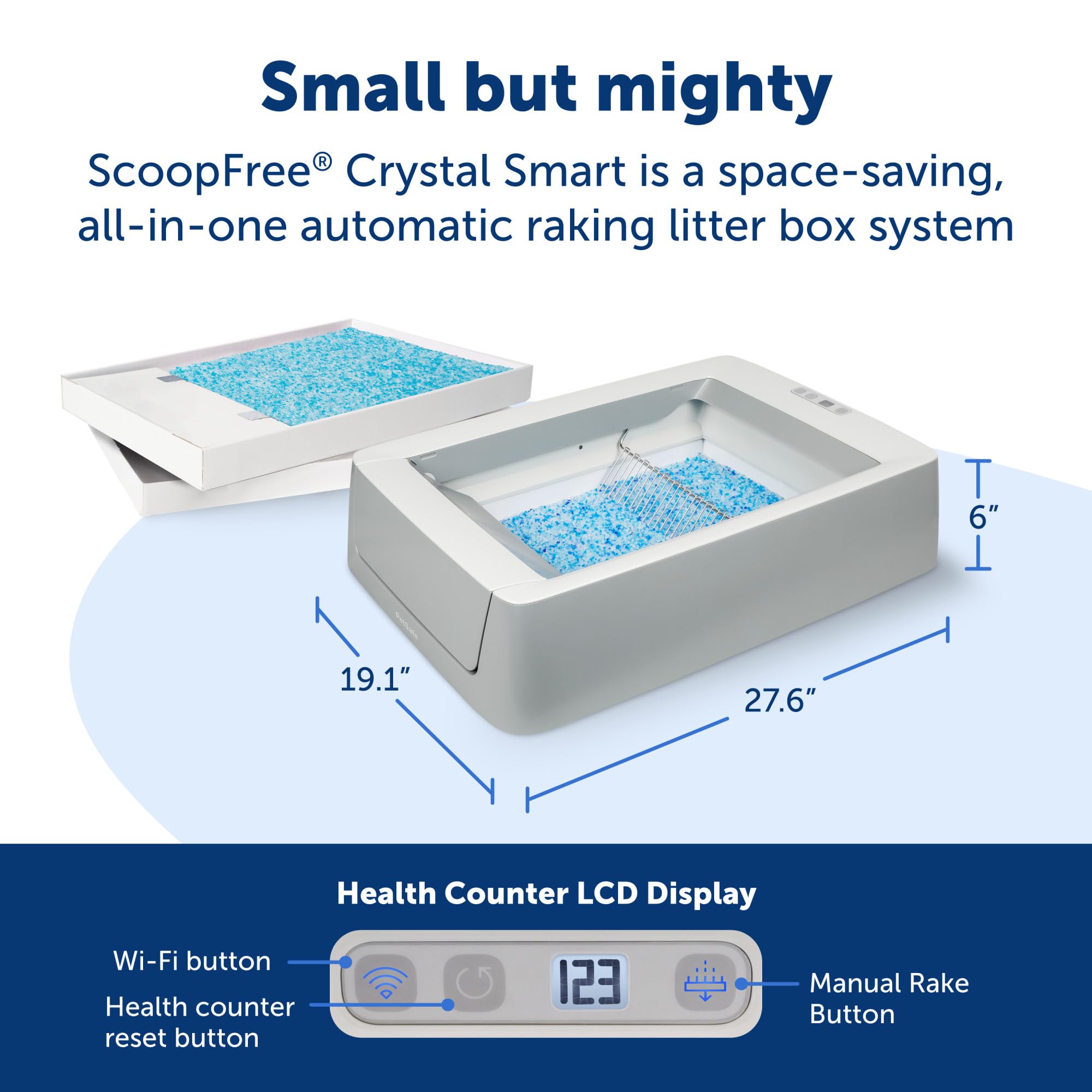 PetSafe ScoopFree Crystal Pro Self-Cleaning Automatic Litter Box - Uncovered Motion-Sensing Cat Box with Integrated Health Counter & App - Includes 1 Disposable Crystal Litter Tray
