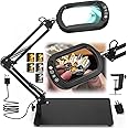 Veemagni 10X Rectangle Magnifying Glass with Light and Stand, 5 Color Modes Stepless Dimmable, 2-in-1 LED Lighted Desk Lamp & Clamp, Hands Free Magnifier for Reading Crafts Repair Painting Close Work