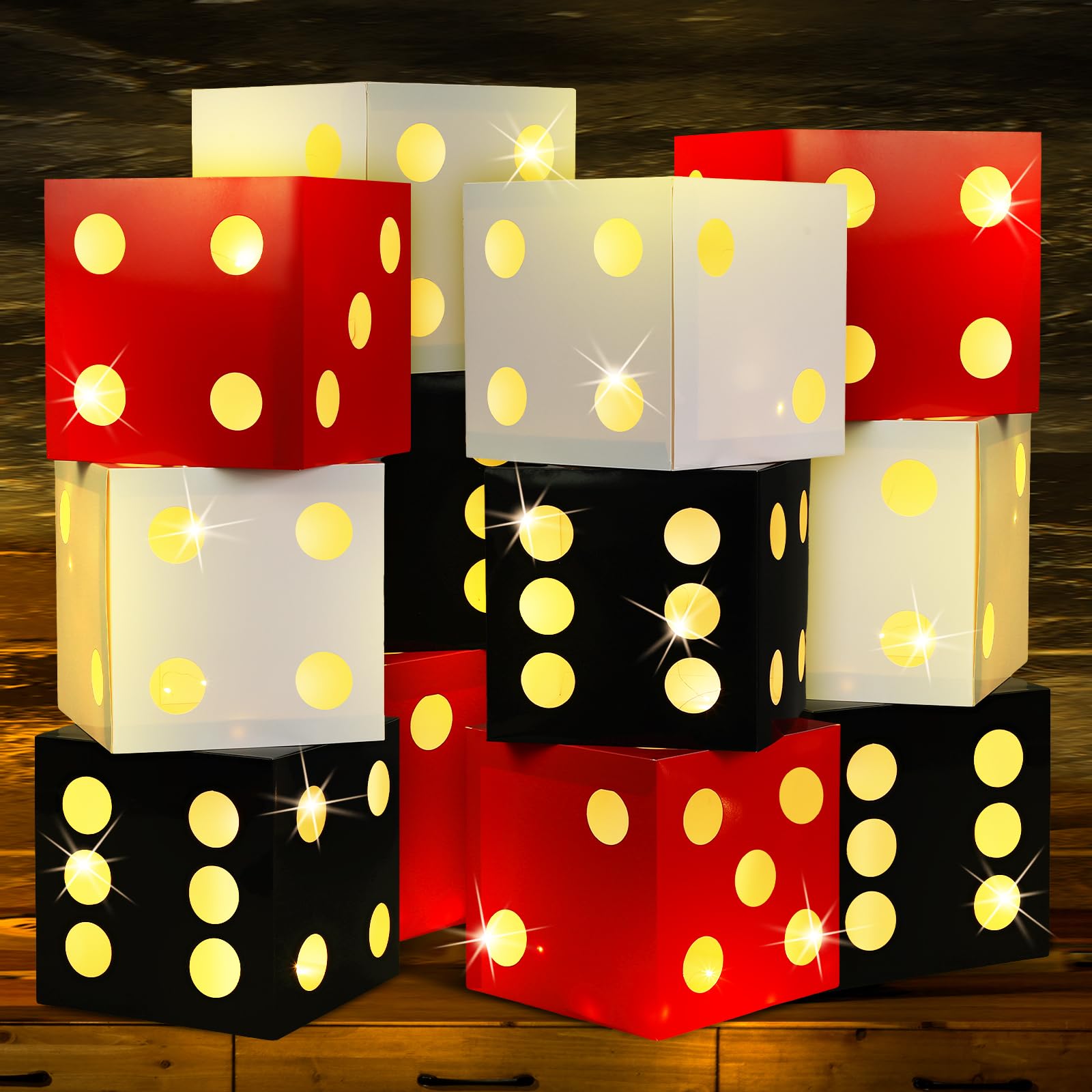 Photo 1 of Motipuns 12 Pcs Large Dice Favor Boxes with Light 11.8 Inch Casino Party Decorations Giant Dice Box Jumbo Balloon Boxes Casino Birthday Party Las Vegas Casino Game Night Table Decor
