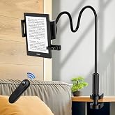 Kindle Stand with Remote Page Turner, Kindle Holder for Reading in Bed | Quiet page turner, Kindle bed holder with remote, 6mm clip, gooseneck Kindle holder, no Bluetooth, fits Paperwhite/Oasis