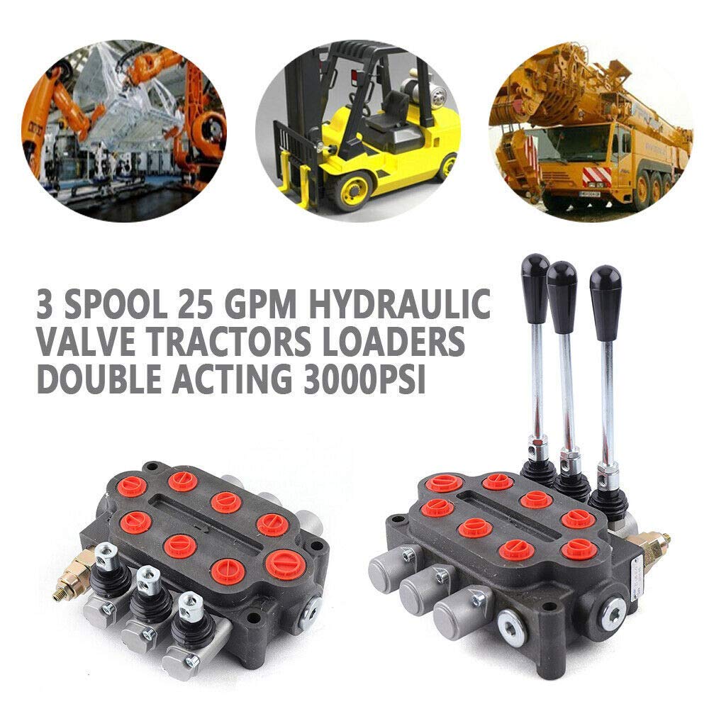 3-Spool Hydraulic Directional Control Valve – 25 GPM, 3000 PSI, 3/4" BSPP In/Out, 1/2" Work Ports