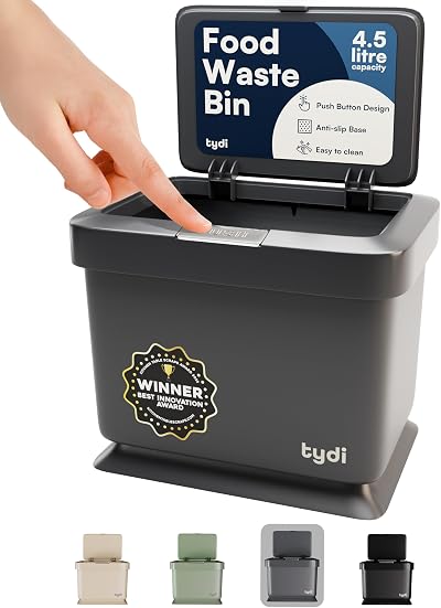 Tydi 4.5L Food Waste Bin with Press-Button Lid Dark Grey