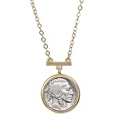 American Coin Treasures Buffalo Nickel Coin Pendant Bar Necklace | Goldtone Flat Cable | 18 Inch 3 Inch Extender with Lobster Claw Clasp | Certificate of Authenticity