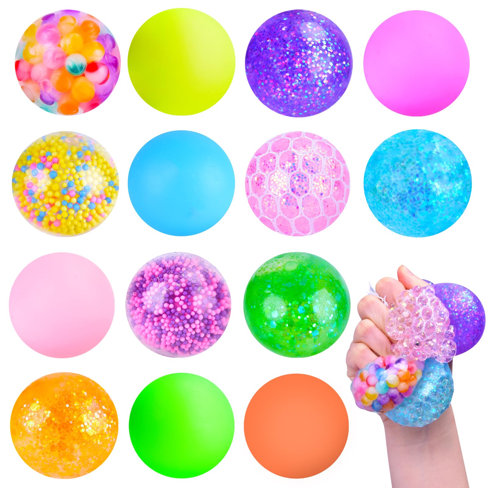 Squishy Stress Balls, Squishies for Kids Adults Anxiety Stress Relief Toys, Squeeze Balls Bulk Fidget Toys for Party Favors, Birthday Gift, Goodie Bag Stuffers