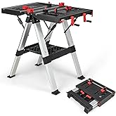 IRONMAX Folding Work Table, 2-in-1 Height Adjustable Workbench & Sawhorse w/Foldable Clamping Handle & Tool Tray, 440LBS/1000