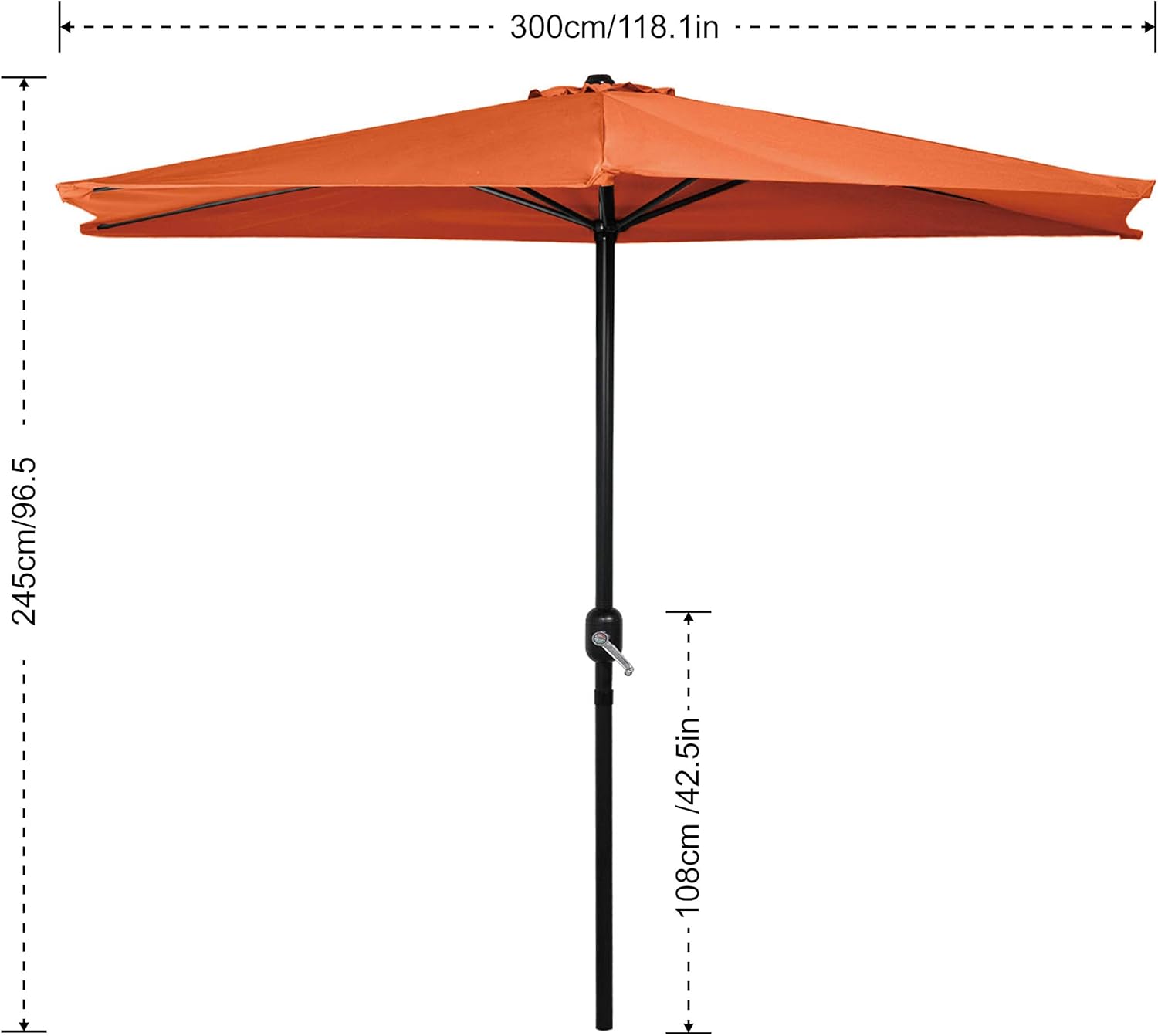Orange Abccanopy 9ft Patio Umbrella Half Round Outdoor Umbrella With Crank For Wall Balcony Door Window Sun Shade Patio Lawn Garden Patio Furniture Accessories