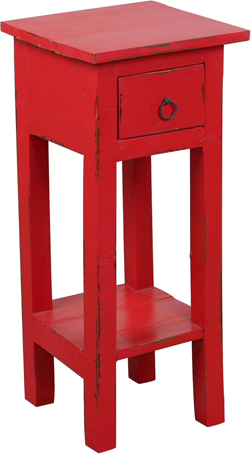 Sunset Trading Shabby Chic Cottage Table, Small One Drawer, Light distressed red