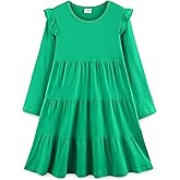 Bumeex Girl's Dresses Cotton Ruffle Sleeve Tiered Swing A-Line Cute Midi Casual Sundress