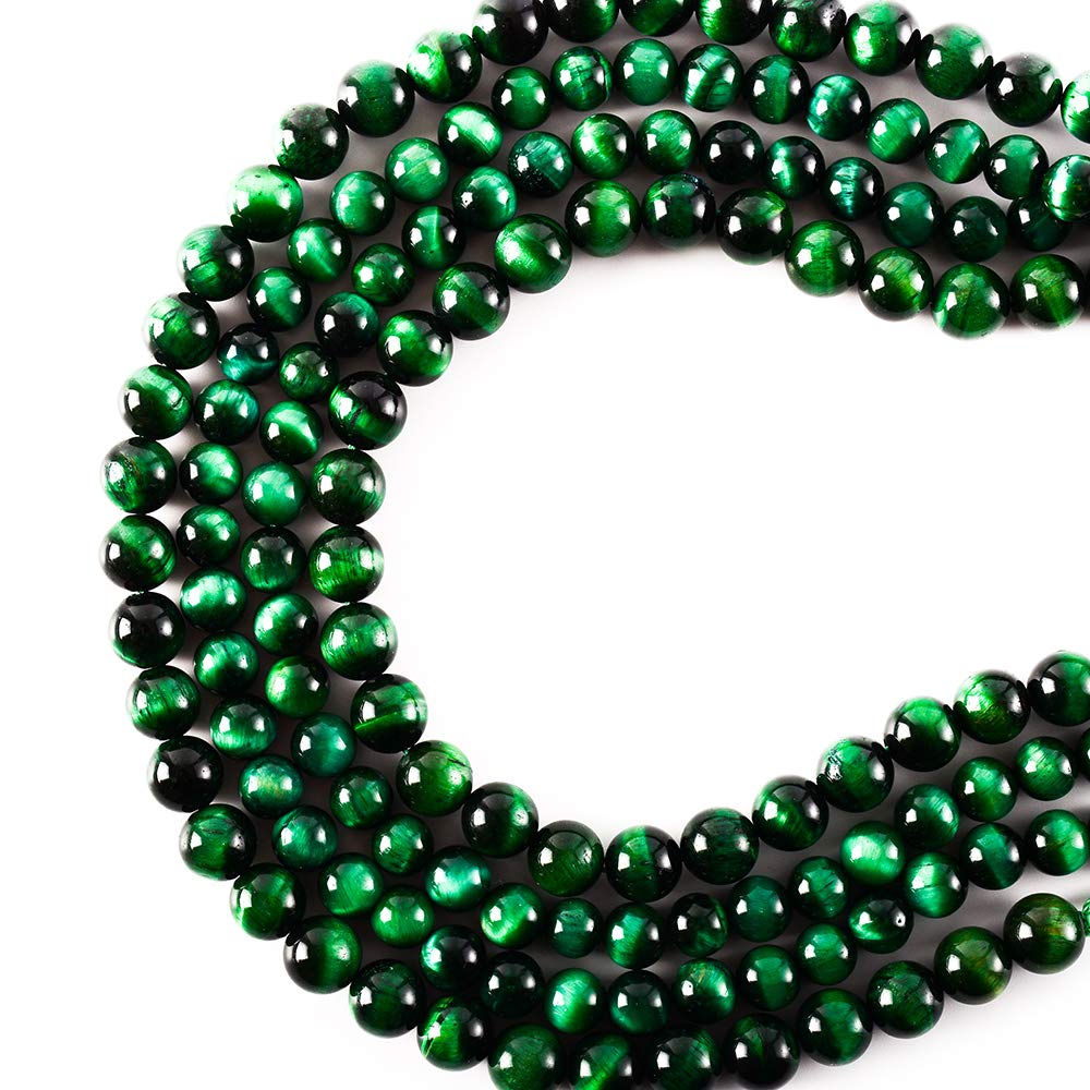 RayLineDo® 50Pcs 8mm Natural Green Tiger Eye Stone Round Beads Loose Beads Wholesale for Jewelry Making