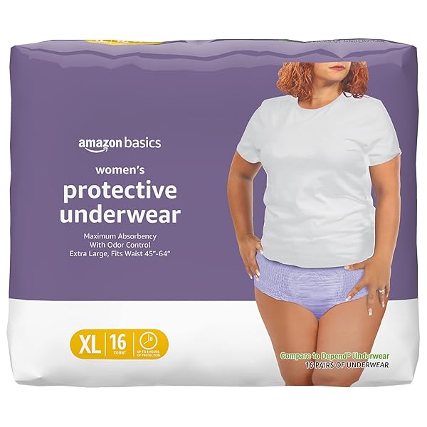 AMAZON BASICS INCONTINENCE UNDERWEAR FOR WOMEN, PROTECTIVE, DISPOSABLE, POSTPARTUM, MAXIMUM ABSORBENCY, X-LARGE, LAVENDER, 16 COUNT