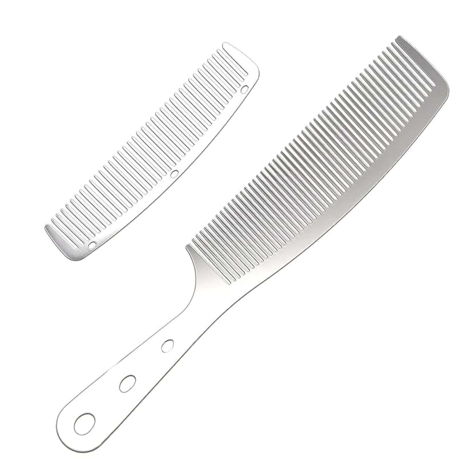 2pcs Metal Anti Static Barber Combs Stainless Steel Hair Comb Cutting Comb set Hair Styling Hairdressing Comb for Men Women Salon (Pocket Comb and handle Rake Combs)